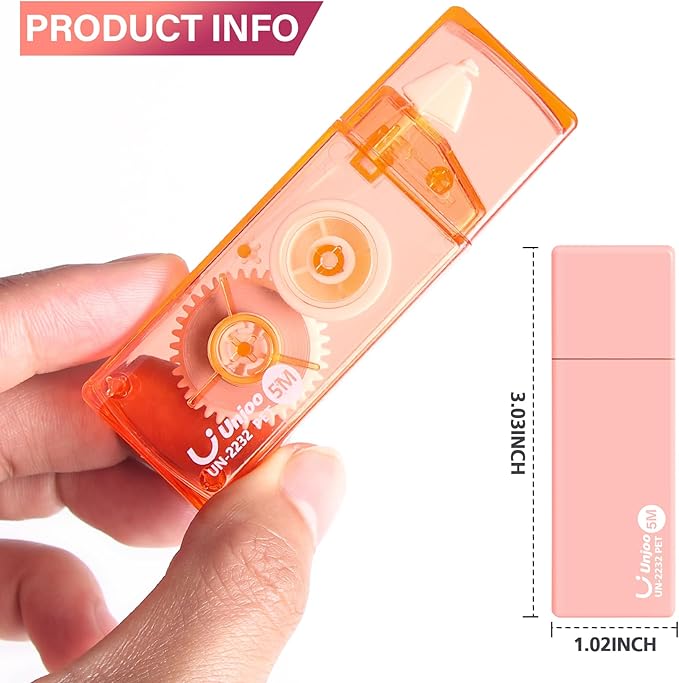 Unjoo White Correction Tape, Easy To Use Cute Applicator for Instant Corrections, For school, Office Workers (Gradient Pink, 5M/196" x 0.2",12pack)