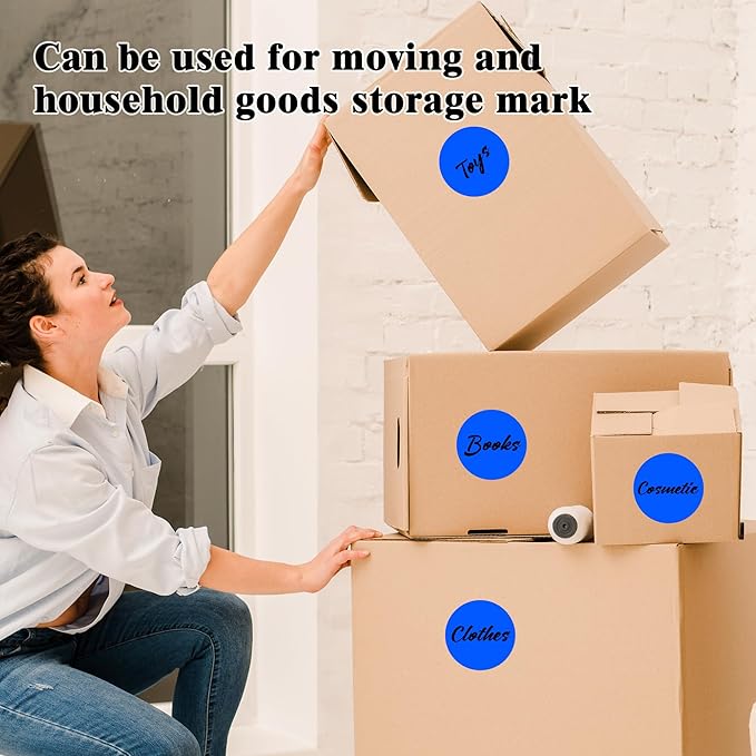 3 Inch Round Colored Dot Stickers, 2000 PCS, 4 Rolls in Dispenser Box - Blue Circle Color Coding Labels Dot Labels for Office, Home, Inventory Organizing