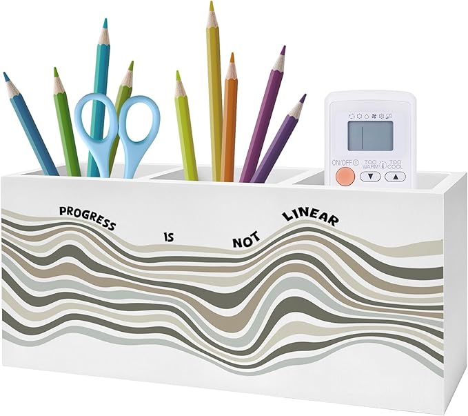 Exqcom Mental Health Pen Pencil Holder, Therapy Office Decor, Progress Is Not Linear Inspirational Pencil Pen Holder Organizer for School Counselor Office Desk Accessories
