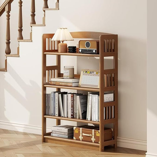 AnywaysWood 4 Tier Solid Wood Open Shelf Bookcase,Modern Wooden Display Bookshelf,Farmhouse Wide Bookshelves, Freestanding Storage Cabinet for Study Room Office Living Room sunroom