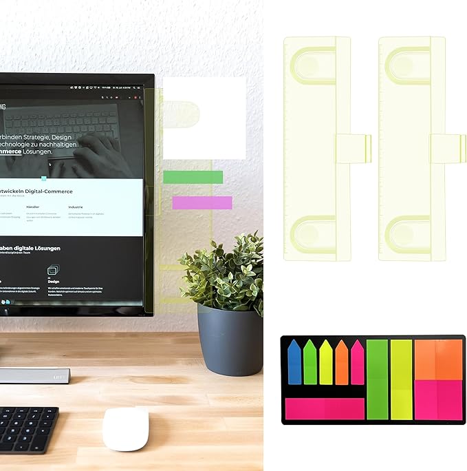 Keenjorika 2PCS Multifunctional Monitor Documents Holder, Yellow Acrylic Board with Clips, Desktop Message Board for Office with Sticky Note