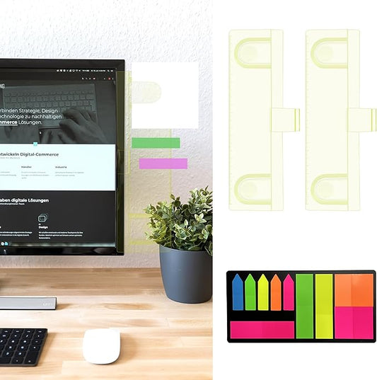 Keenjorika 2PCS Multifunctional Monitor Documents Holder, Yellow Acrylic Board with Clips, Desktop Message Board for Office with Sticky Note