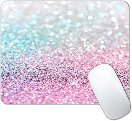 IMAYONDIA Pink Blue Sparkly Mouse Pad Cute, Rectangle Non-Slip Rubber Glitter Bling Gradient Mousepad for Kids Girls, Laptop Computer Mouse Pads, 9.5 X 7.9 Inch
