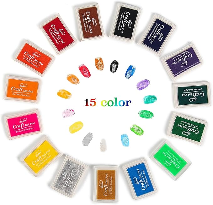 Lsushine Craft Ink Pad Stamps Partner DIY Color,15 Color Craft Ink Pad for Stamps, Paper, Wood Fabric (Pack of 15)
