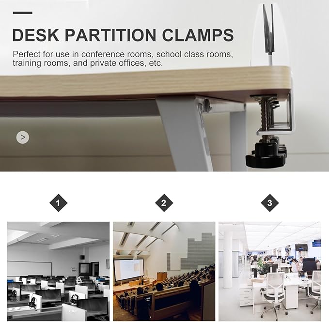 TEHAUX 2pcs Desk Partition Clip Hole Desktop Mount Clamp on Desk Accessories for Office Screen Partition Clip Thickened Base