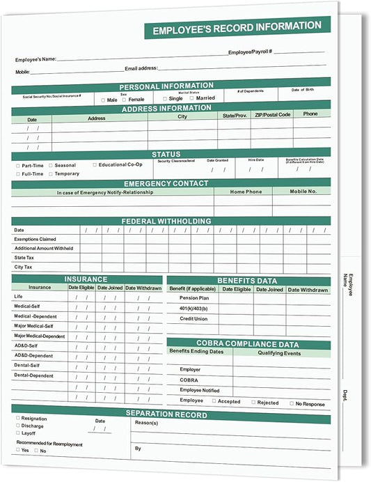 Employee Personnel File Folders,25-Pack, 9.5x11.5 Inch, Letter Size, Heavyweight Cardstock with 2 Secure Pockets,for HR Documents Organization