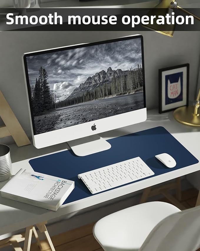 Pu Leather Desk Protector & Writing Pad, Non-Slip Laptop Mat - Waterproof, Office/Home (23.6"x13.8", Midnight Blue)