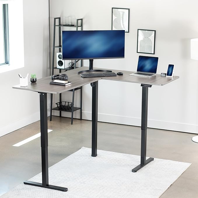 VIVO Electric Corner 63 x 55 inch L-Shaped Standing Desk, Memory Height Adjustment, Dark Gray Top Black Frame, DESK-E3CTG