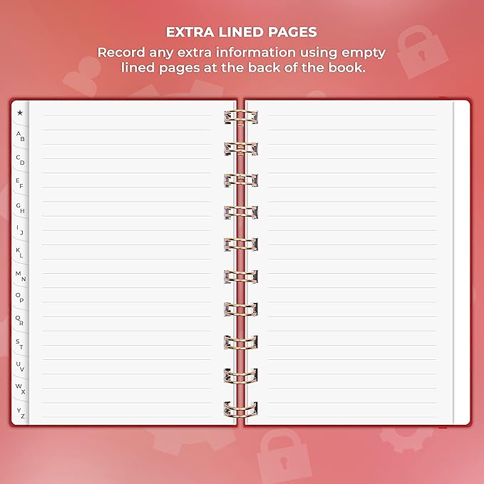 Clever Fox Password Book Spiral – Mini Internet Address & Password Organizer with Laminated Alphabetical Tabs – Small Password Keeper Journal – Hardcover, Pocket Size, 4.7x5.7” (Red)