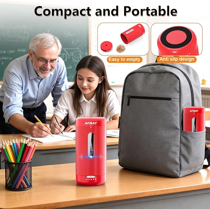 AFMAT Electric Pencil Sharpener, Fully Automatic Pencil Sharpener, Auto in & Out, Rechargeable Hands-Free Sharpeners for Jumbo & Colored Pencils (6.5-12mm), Portable for Home/Classroom/Office PSC2