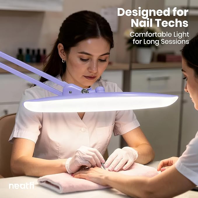 Neatfi XL 2,200 Lumens LED Desk Lamp with Clamp, 24W Bright Architect Task Lamp, 20 Inches Dimmable Computer Light, Adjustable Desk Light for Home, Office, Crafts, Nails & Hobbies (Non-CCT, Lavender)