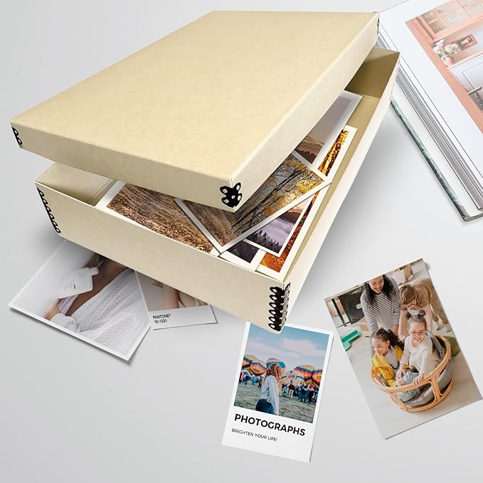 Lineco Museum Archival Storage Box, 11.75x17.75x3.75 in. Drop Front Design. Acid-Free with Metal Edge. Organize Photos, Pictures, Prints, Documents, Crafts, DIY. Tan, 1 Pack