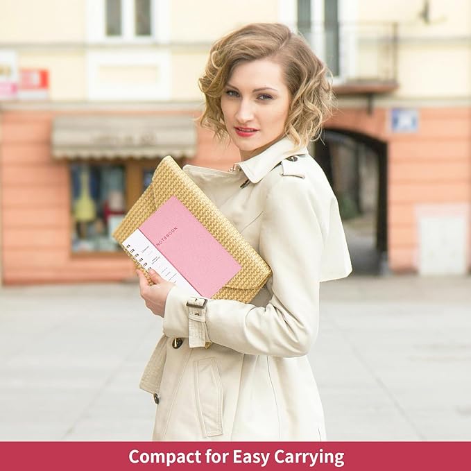 Spiral Notebook-5.75" x 8.125" College Ruled Journal with Inner Pockets and 160 Pages,PU Leather Cover Business Journal, Twin-Wire Binding Notebook Perfect for Office & Home School Supplies 3 pack Pink/NavyBlue/Black
