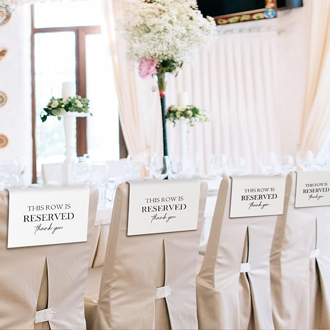 ChissNook Reserved Seating Chair Signs, This Row Is Reserved Pew Cloths Seating Placeholder for Church Pews, Wedding Decorations for Reception Parties Celebrations Event Meetings (8 PCS, White)