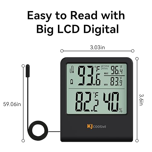 Digital Indoor Outdoor Thermometer Wired, Indoor Outdoor Temperature Monitor with Min/Max Record and Extra Temperature Probe Sensor for Home, Office, Greenhouse, Aquarium, Refrigerator, Freezer