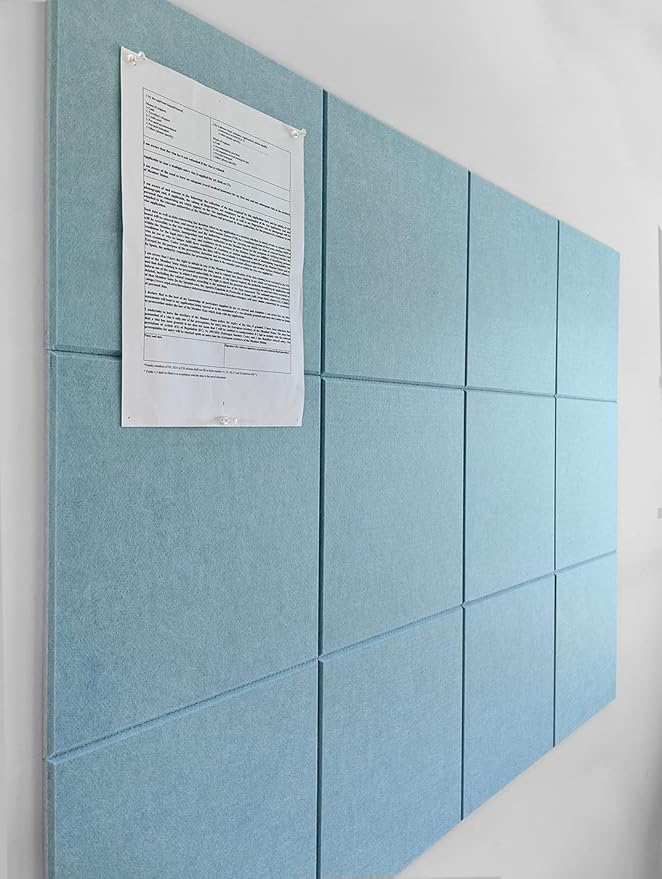 DECORITA Felt Wall Tiles | Large Cork Board Alternative | Aesthetic Felt Bulletin Board for Office, Home & Classroom | Large Cork Boards for Walls Pinboard (12-Pack) | Baby Blue