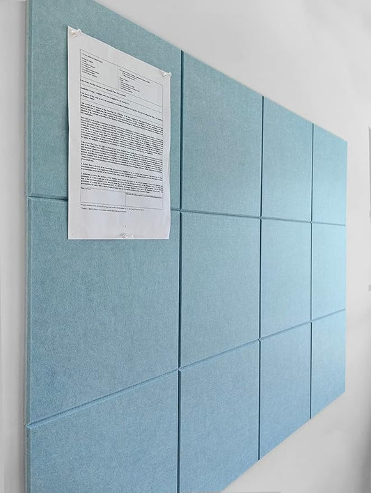 DECORITA Felt Wall Tiles | Large Cork Board Alternative | Aesthetic Felt Bulletin Board for Office, Home & Classroom | Large Cork Boards for Walls Pinboard (12-Pack) | Baby Blue