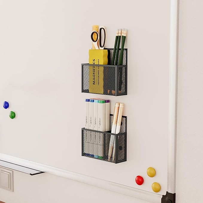 UVGVA Magnetic Pencil Holder 2 Pack Markers Dry Erase Holder for Whiteboard Locker Organizer for Fridge, Home, School and Office