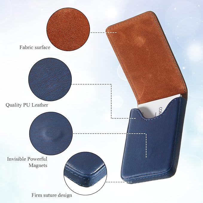 Outus 2 Pieces Business Card Holder, PU Leather Business Card Case Pocket Wallet with Magnetic Shut for Christmas Gift Men Women(Black, Blue,Classic)