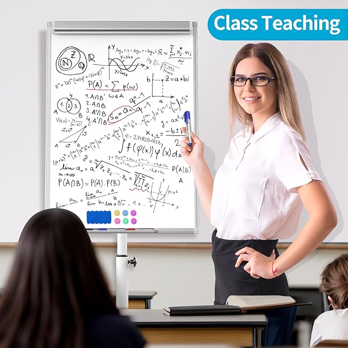 Mobile Dry Erase Board on Wheels 40 x 28 Inch-Magnetic Whiteboard Easel with Height Adjustable Stand - Rolling Presentation Board with Flipchart Paper Pad for Homeschool Teaching, Office, Workshops