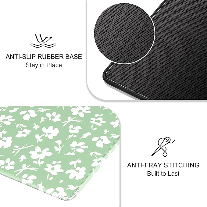 Auhoahsil Mouse Pad, 12 x 10 in Simple Flower Theme Computer Mouse Pad for Desk, Premium-Textured Non-Slip Rubber Stitched Edges Waterproof Square Mouse Mat for Gaming Work Wireless Mice, Green