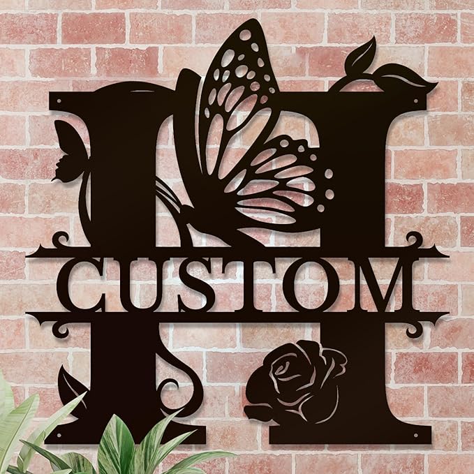 Personalized Custom Letter Name metal Signs,Custom Black Letter Monogram Wall Art Decor,Metal Signs Plaques Outdoor wall Decorative Signage (H)