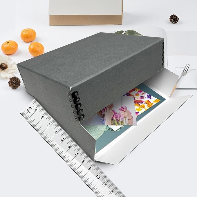 Lineco Museum Archival Storage Box, 8.75x10.75x3 in. Drop Front Design. Acid-Free with Metal Edge. Organize Photos, Pictures, Prints, Documents, Crafts, DIY. Gray, 1 Pack