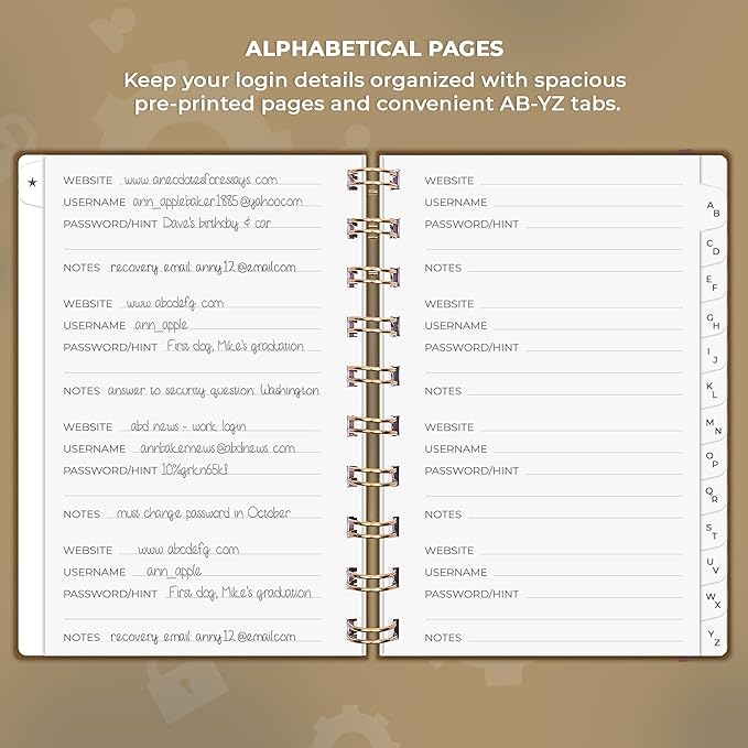Clever Fox Password Book Spiral – Mini Internet Address & Password Organizer with Laminated Alphabetical Tabs – Small Password Keeper Journal – Hardcover, Pocket Size, 4.7x5.7” (Brown)