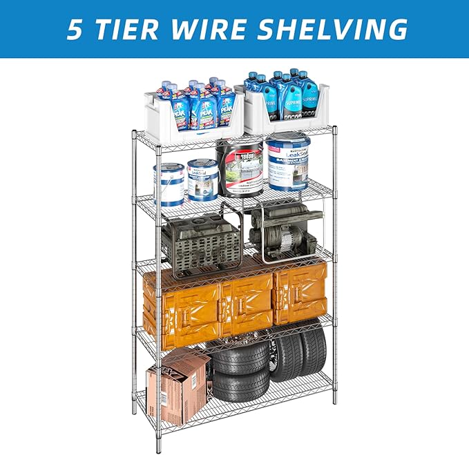 Guan River 5-Shelf Adjustable Metal Shelf Wire Shelving Unit Heavy Duty Storage Rack Display Shelf for Office,Kitchen,Bedroom,Bathroom,Laundry,Pantry Basement,Garage(Chrome,48" L x 18" W x 72" H)