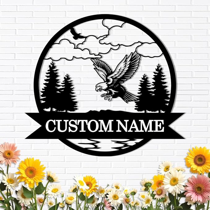 Custom Eagle Metal Signs | Custom Signs Outdoor Metal | Metal Wall Art | Home Decor | Personalized Camping Signs | Custom Name Sign | Eagle Hunter Gifts | Cabin Gun Decor | Housewarming Gifts