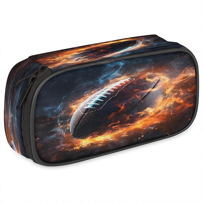 Pardick American Football Fire Pencil Case，Big Capacity Pencil Pouch Coin Pouch Stationery Organizer For Teen School