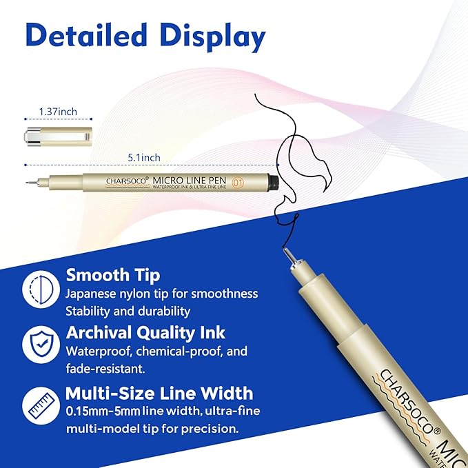 CHARSOCO Arts Sign Brush Pen, Felt Tip Water Based Ink with 36 Colors, for Journaling, Lettering, Calligraphy, Technical Drawing and Scrapbooking