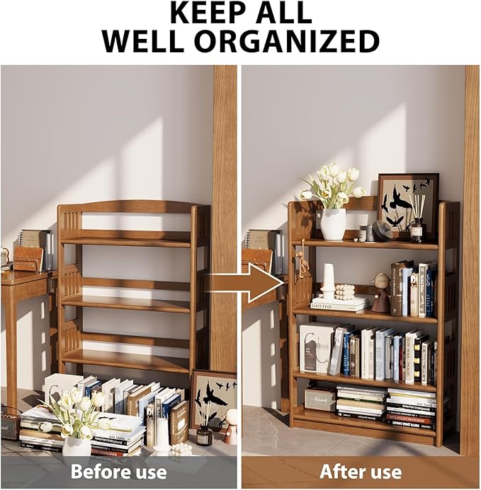 AnywaysWood 5-Tier Solid Wood Open Bookcase,Modern Display Bookshelf,Farmhouse Wide Etagere Bookcase, Freestanding Storage Cabinet for Study Room Office Living Room Flower Rack