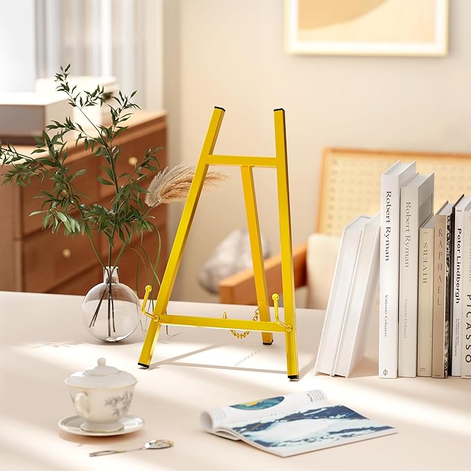 GALAGLAM Table Top Easels for Display, Metal Small Easel Stand for Display Tripod Art Picture Mirror Modern Plate Holder Floor Stands for Display Book Photo Wedding Sign(Gold)