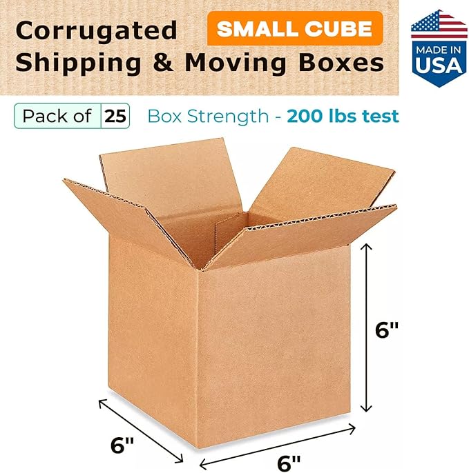 IDL Packaging B-666-25 Packaging Cube Corrugated Shipping Boxes 6"L x 6”W x 6"H (Pack of 25) -"Mug Size Box" Excellent Choice of Strong Packing Boxes for USPS, UPS, FedEx Shipping