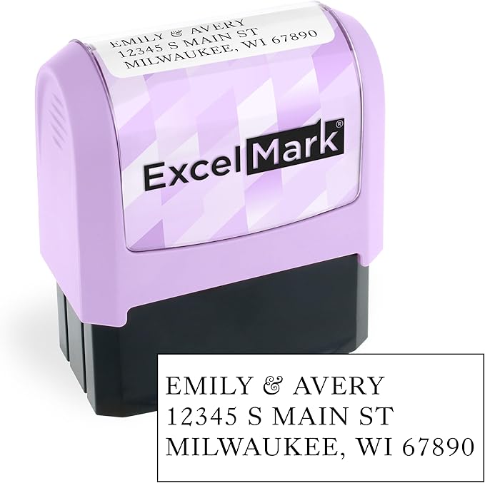 ExcelMark Address Stamp - Custom Return Address Stamp with Elegant Designs, Vibrant Colors & Patterns – Perfect for Mail, Invitations & Gifts (Violet Mount, Everyday Elegance)