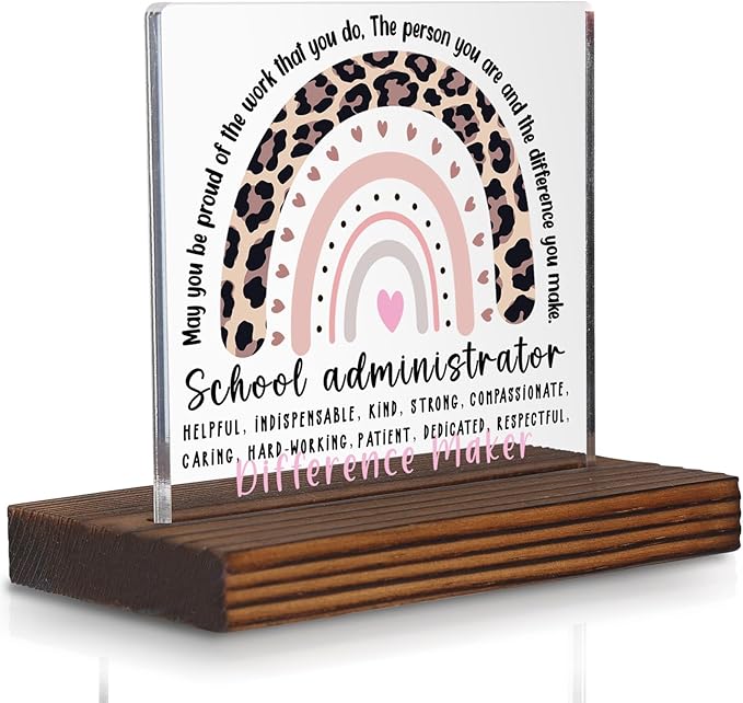 School Administrator Desk Decor Appreciation Gift, Leopard Rainbow Sign for Educational Leaders, Difference Maker Recognition Plaque PA079