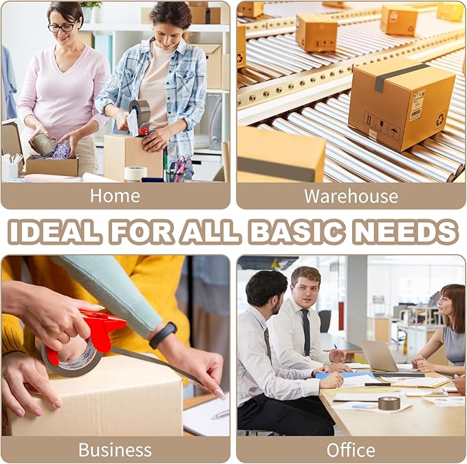 Ealyder Tape Brown Packing Tape 2 inch x 60 Yards, 6 Rolls with Dispenser – Heavy Duty Parcel Sealing Tape for Shipping, Moving and Storage, Total 360 Yards