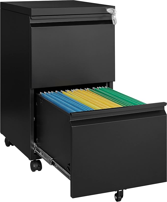 Fesbos 2 Drawer Vertical File Cabinet - Mobile Filling Cabinet with Lock for Legal/Letter Files - Office Storage File Cabinet with Wheels Under Desk - Assembly Required
