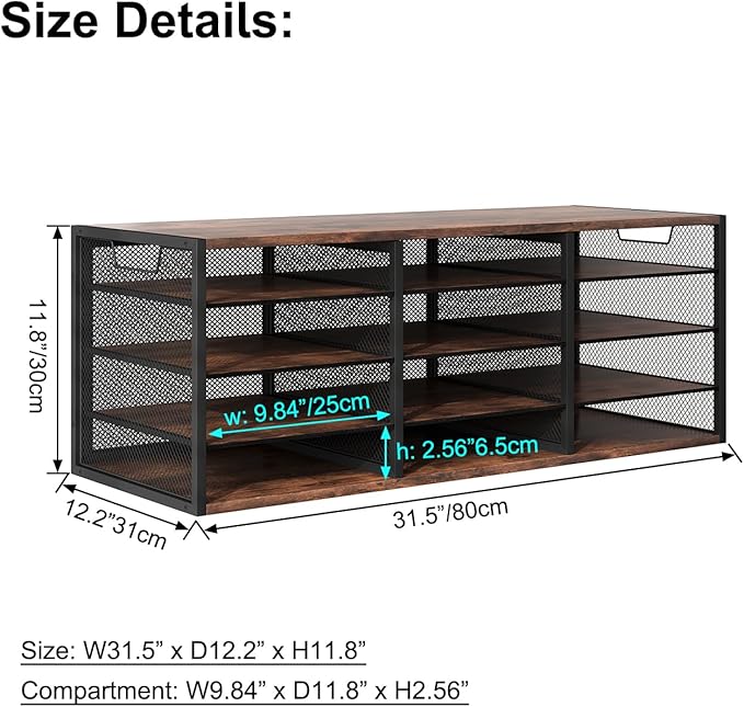 PAG-Mass Mail Sorter Adjustable Holder, Countertop Literature Organizer, Student Mailbox for Classroom, Desktop Bill Paper Organizer for Office Home School, 12 Compartments, Brown