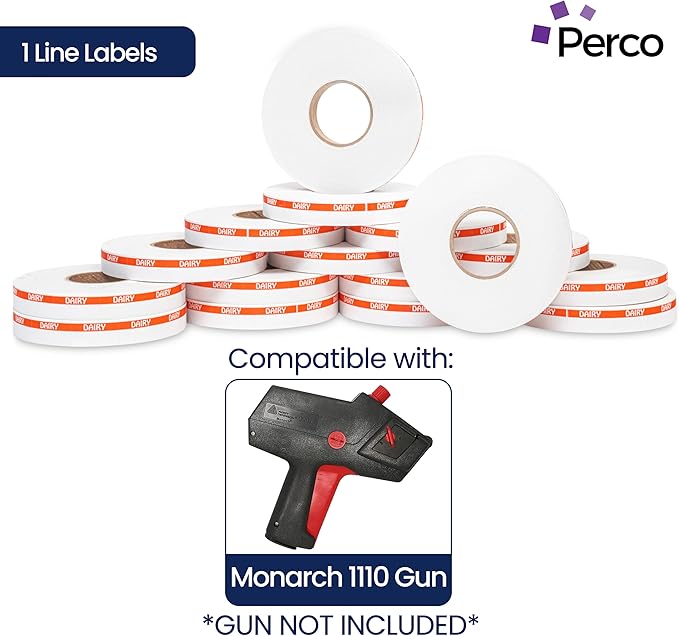 Perco Orange Reverse Print on White Dairy Labels to fit Monarch 1110 Price Gun - 16 Rolls, 17,000 Labels with Ink Roll Included