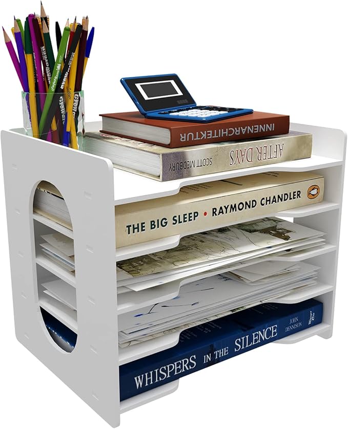 Natwind 5-Tier Desk Organizer,File Organizer,File Paper Organizer for Desk & Desktop - White File Holder with Mail Letter Tray & Paper Sorter for Home Office, School Classroom