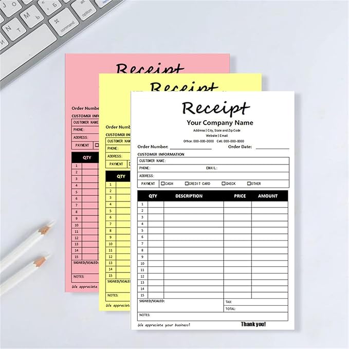 Custom Invoice Book in 3-Part /2-Part Receipt Book with Carbon Copies Personalized Carbonless Service Invoice Form Books Sales Order Book with Company Name Logo Address,D-Receipt Book with Logo