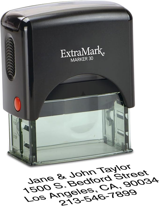 ExtraMark Return Address Stamp - 4 Lines Personalized Stamp - Customizable Text Stamp – Self Inking Design - Exclusive Features - Multiple Ink Color Options and Fonts