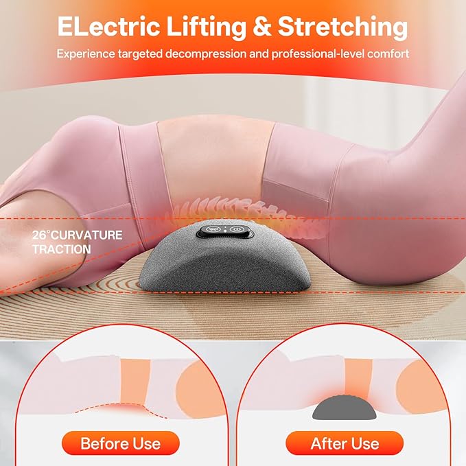 SUDAHIA 3-in-1 Electric Back Massager Pillow with Heat, Vibration and Traction, Triple Fusion Back Massager Bed and Chair Use, Lumbar Support Pillow for Lower Back Comfort and Spine Support (Gray)