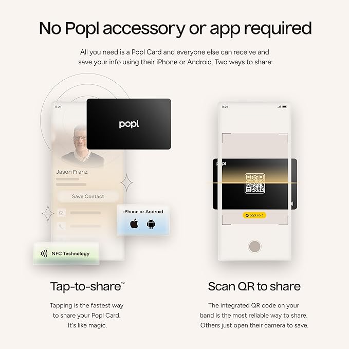 Popl Smart NFC Business Card - Sleek Modern Digital Business Card w/Instant App-Free Sharing - Customizable NFC Cards Compatible w/iPhone & Android (Black)