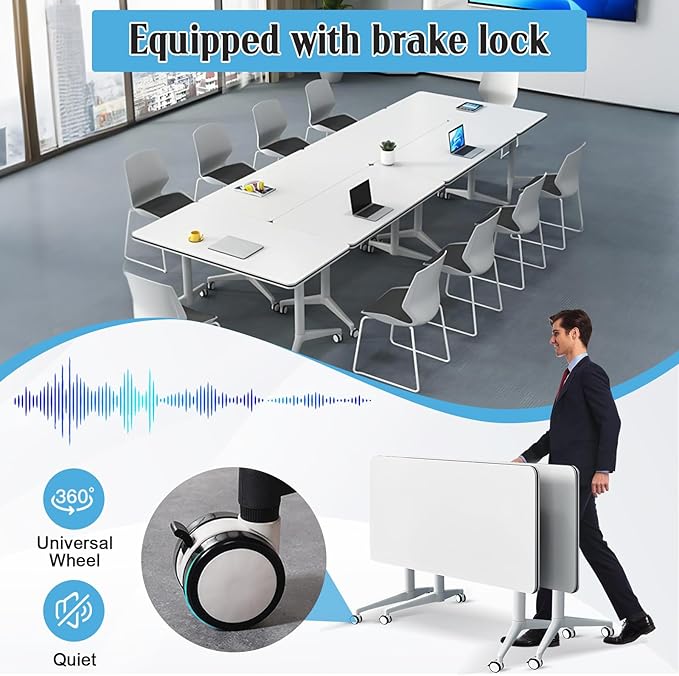 Conference Table,55.1''Folding Conference Room Table for 4-12 People,Mobile Flip Top MeetingTraining Table with Different Coulor and Styles for Offices, Classrooms,Meeting Room (8, 61''A)