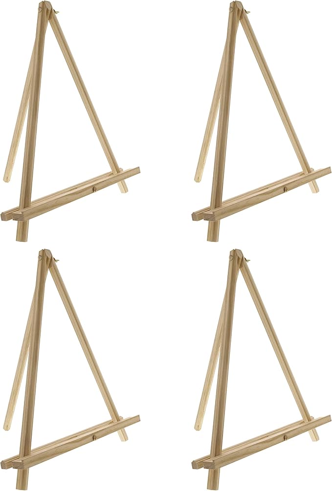 U.S. Art Supply 12" Natural Wood Tabletop Easel (4 Pack) - Adjustable A-Frame Canvas Stand for Painting Party & Signs - Table Top Easel for Painting, Canvas Holder, Crafts, Photos, Pictures