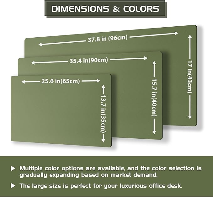 Aothia Dual-Sided Desk Mat - Natural Cork & Leather Desk Protector, Large Mouse Pad & Writing Pad for Office/Home, Olive Green (25.6"x13.7")