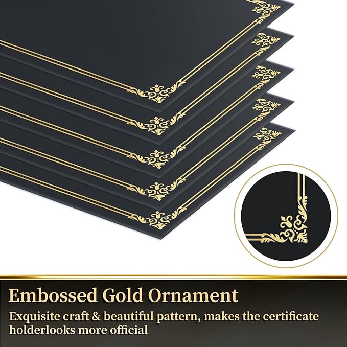 30 Packs Certificate Covers,Black Cardboard Diploma Cover,Certificate Holders Gold Foil Border,for Letter Size 8.5 x 11 Inch Awards and Certificates